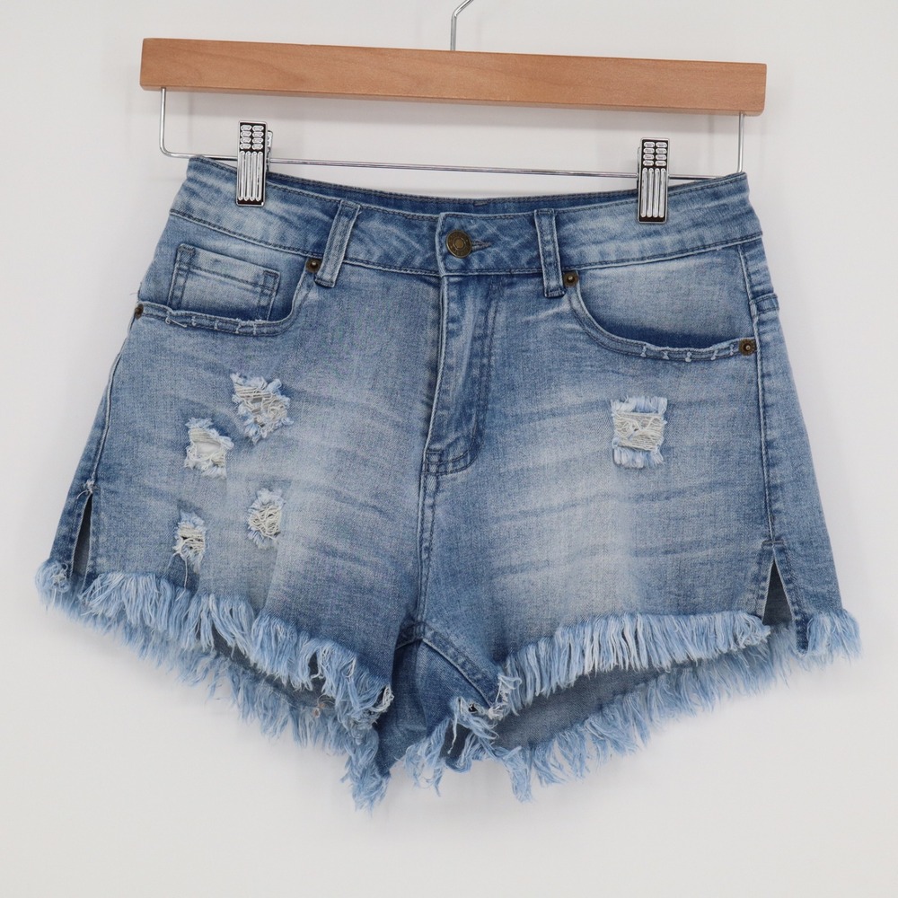 Unbranded Jean Shorts Womens S Distressed Frayed Hem Light Blue Denim Excellent